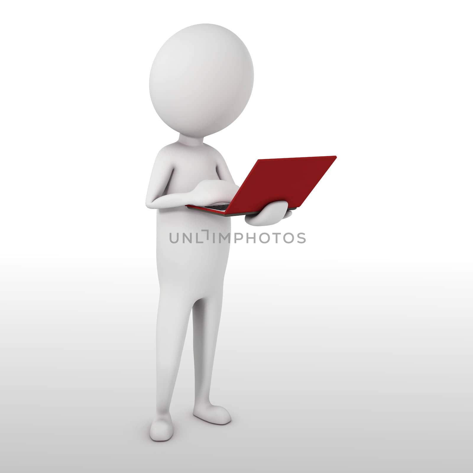 White man with red notebook in white room