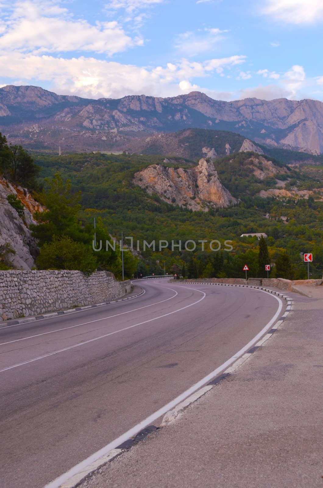 Road in the mountains. Crimea. Ukraine summer