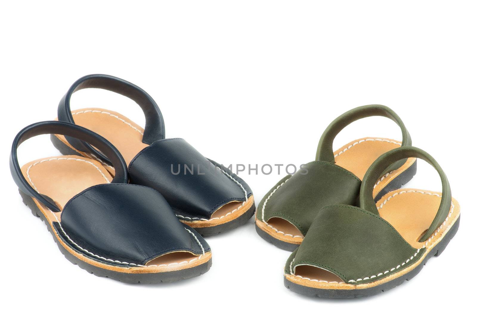 Baby Dark Blue and Marsh Color Leather Sandals Avarcas isolated on white background