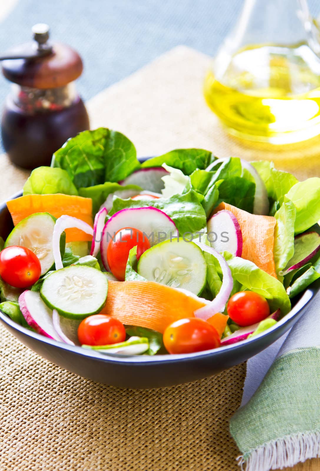 Fresh varieties vegetables salad in a bowl