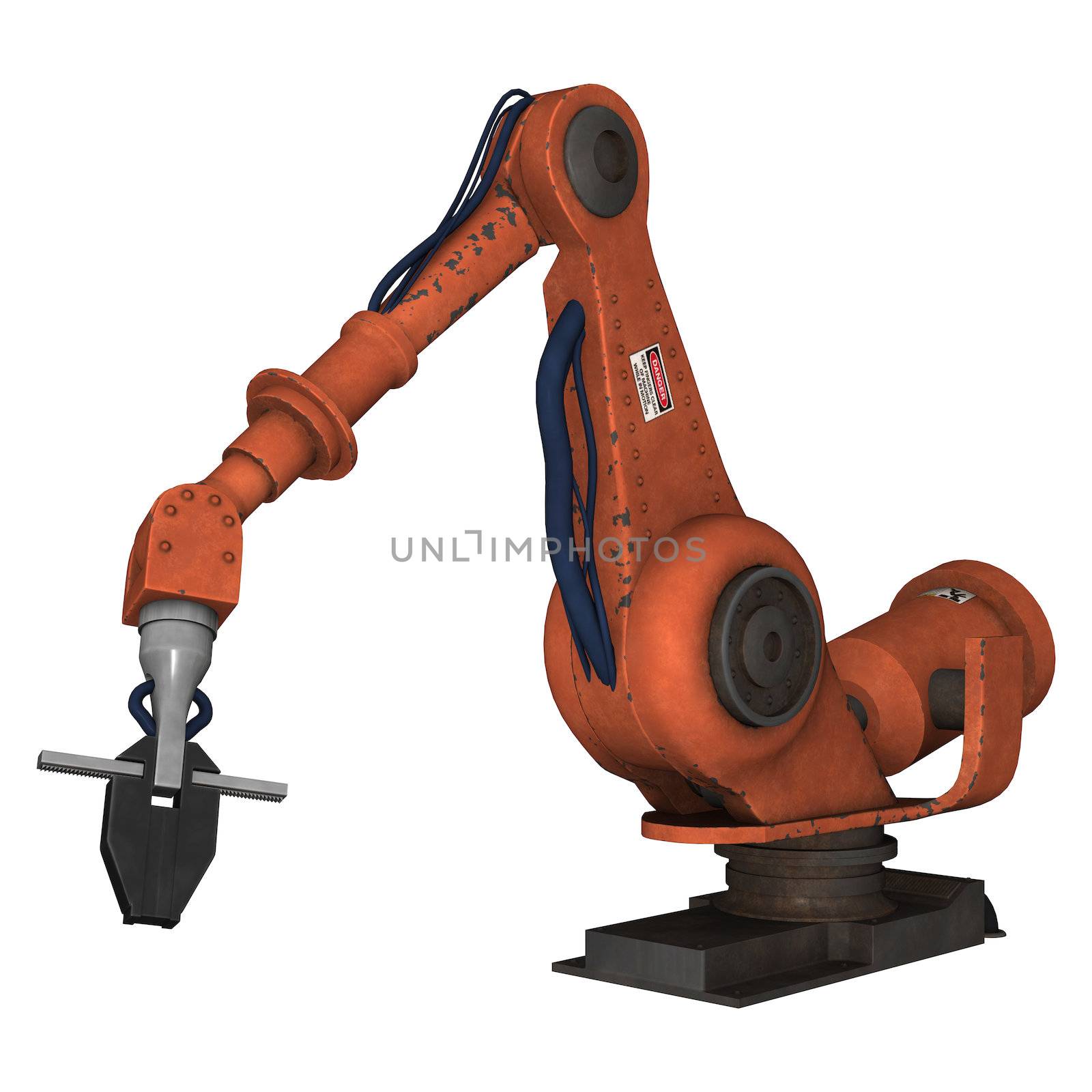 3D digital render of a factory robot isolated on white background