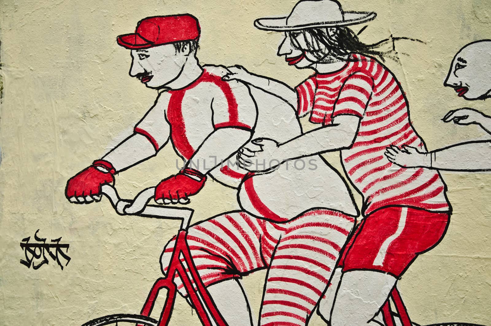 urban art  street in Paris- couple with bike