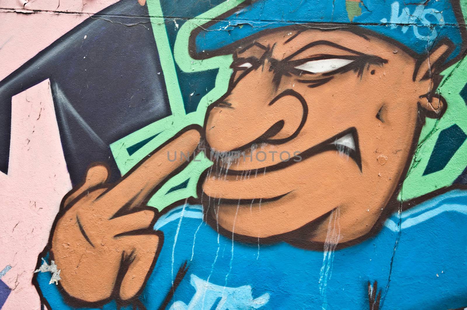 urban art  street in Paris- bad boy face