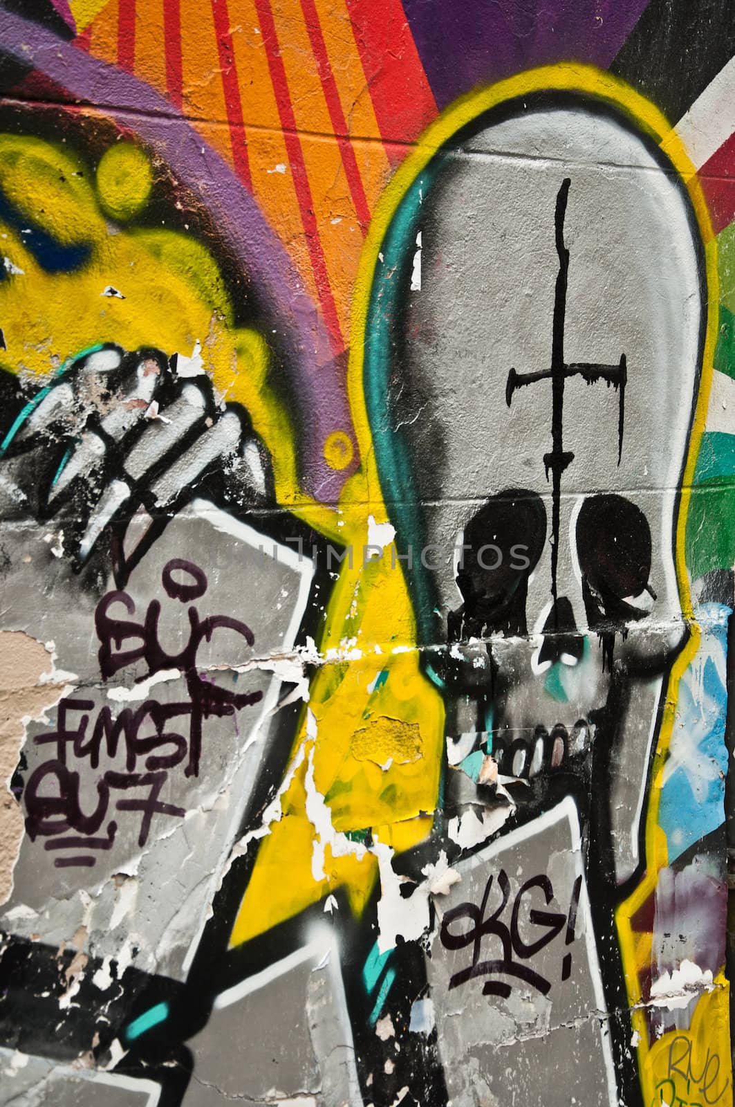 urban art  street in Paris- death face