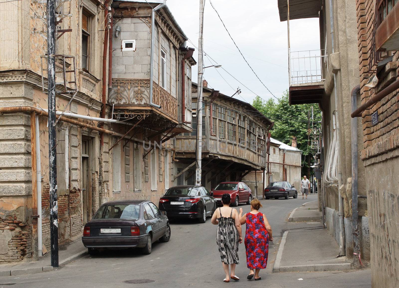TBILISI, GEORGIA - JUNE 29, 2014: Characteristic scene of the historic district of Tbilisi on June 29, 2014 in Georgia, Europe