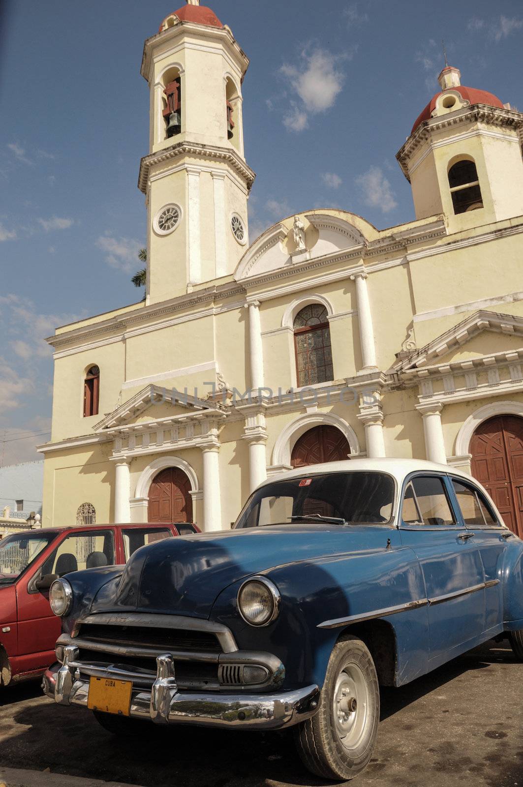 Old american vintage car park on street in Havana Cuba