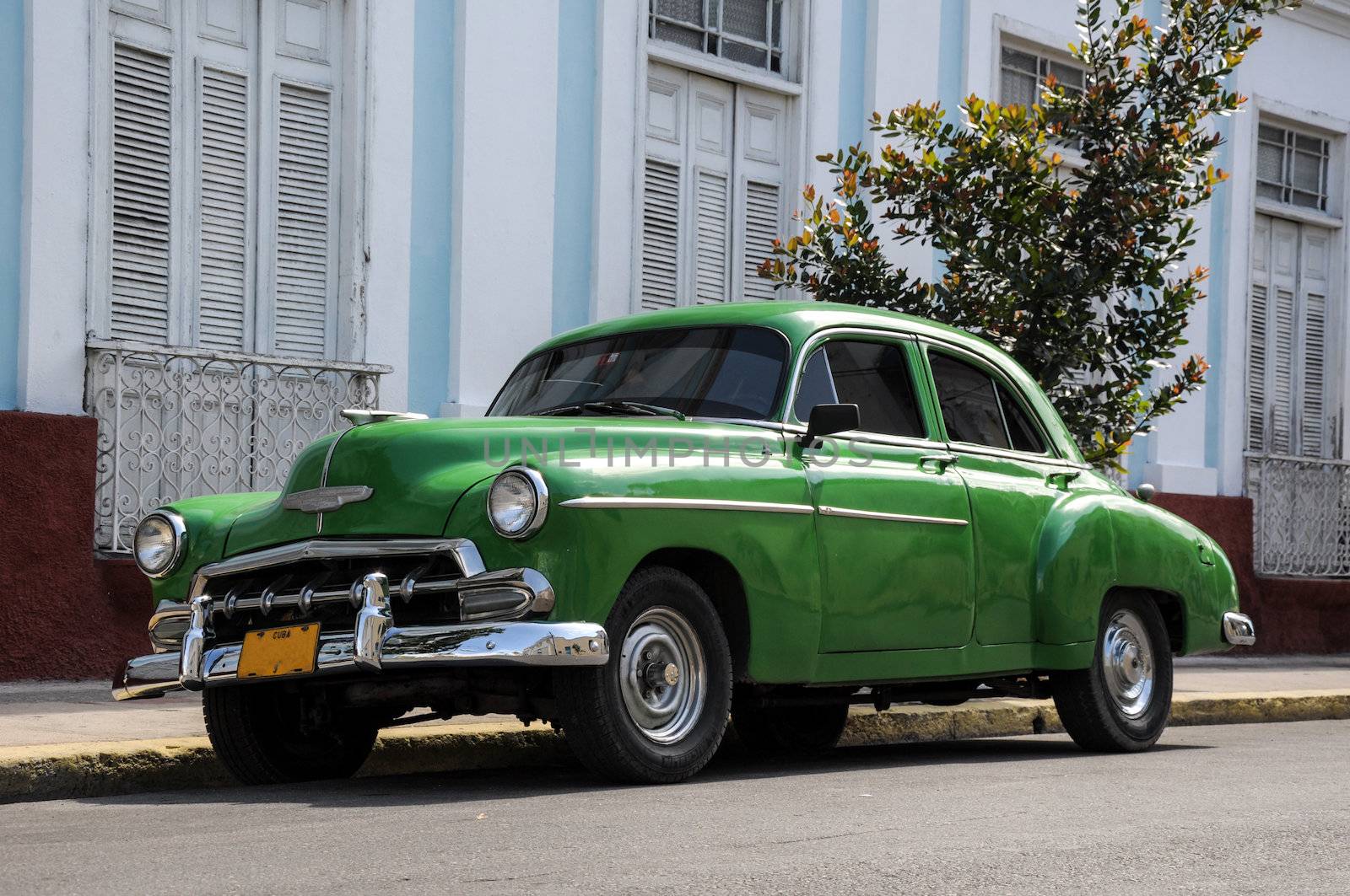 Old american vintage car park on street in Havana Cuba