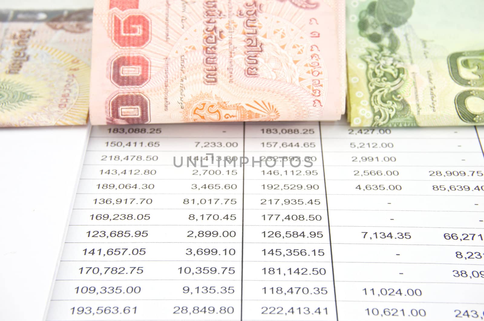 Bill of Thailand with currency baht place on statement finance account.