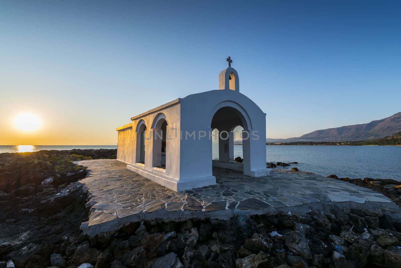 White Church By Sunrise In Crete by Rainman