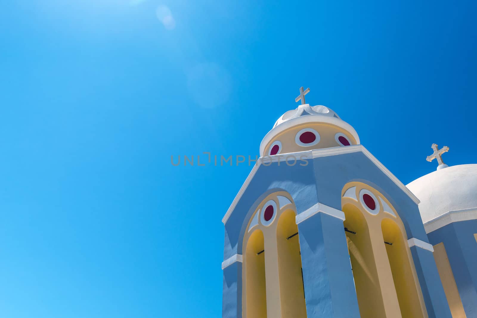 Typical Greek Catholic Church in Fira, Island Santorini, Greece