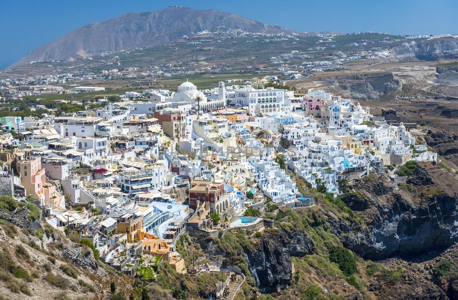 Beautiful View To The White Village of Fira In Santorini, Greece