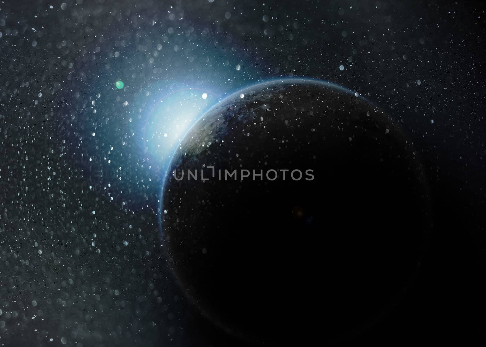 Fantasy deep space nebula with planet and stars