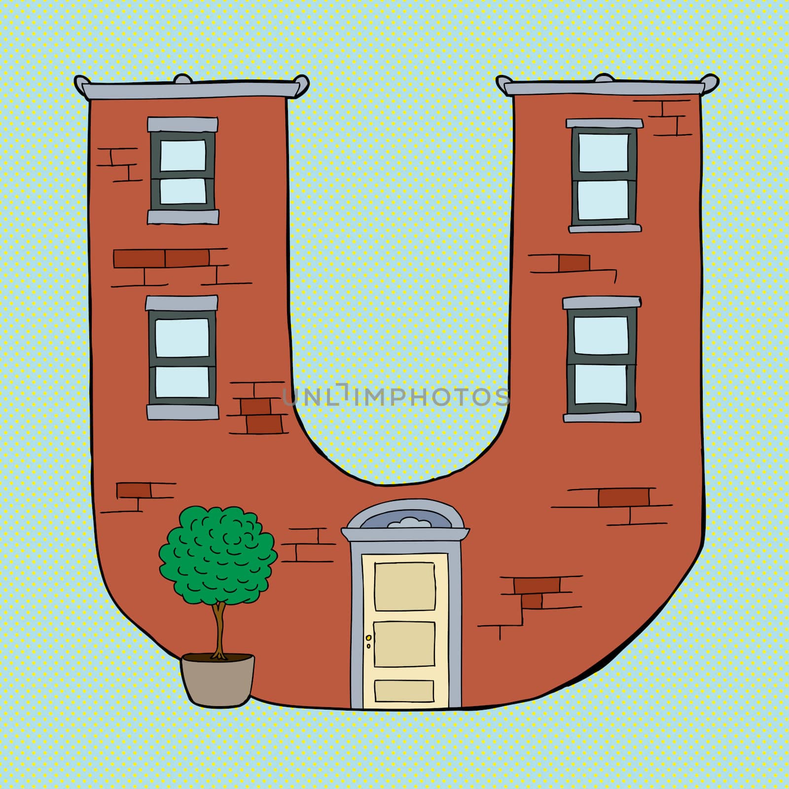 Brick apartment building in shape of letter U