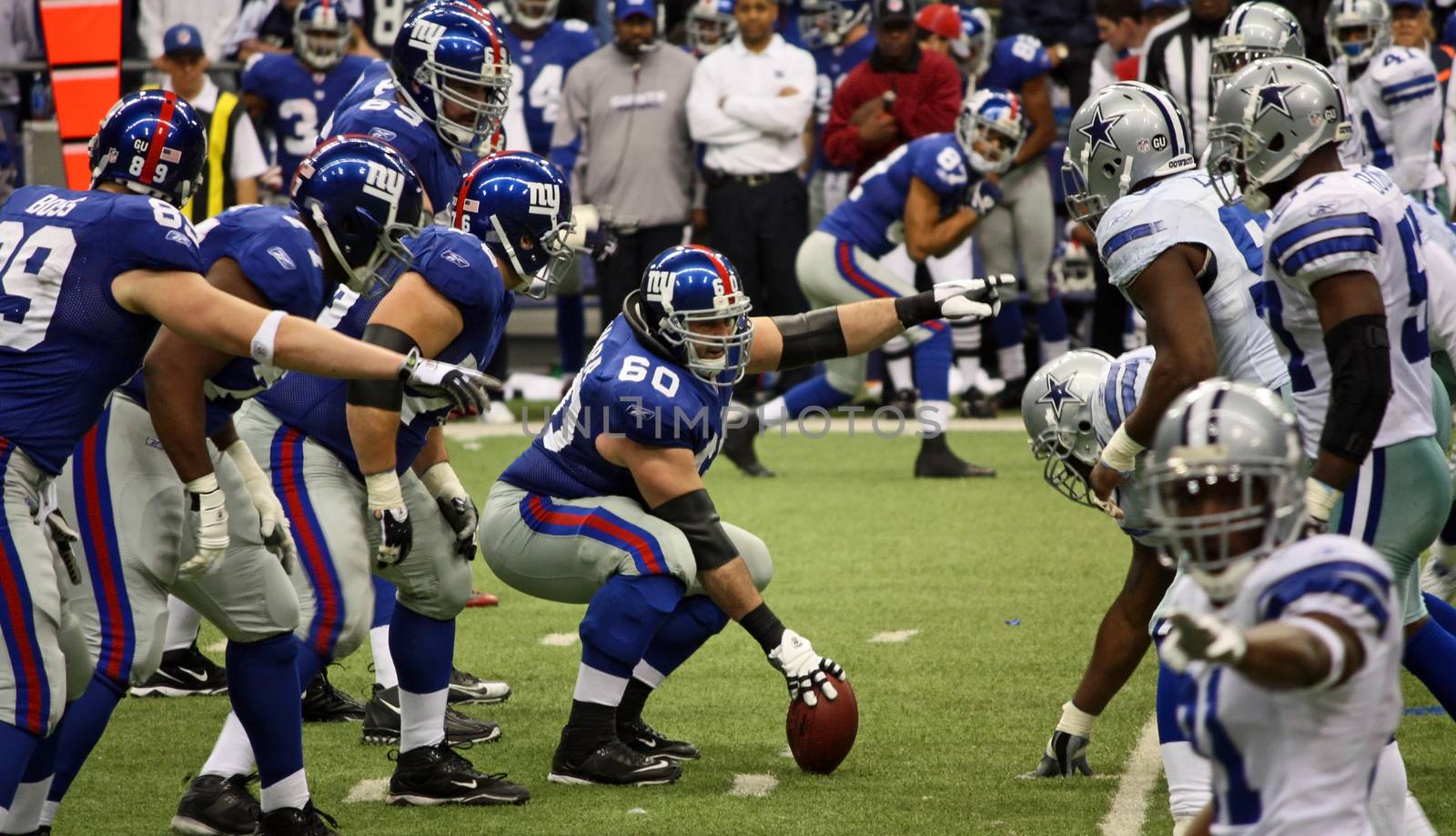 DALLAS - DEC 14: Taken in Texas Stadium on Sunday, December 14, 2008. Cowboys defense and Giants offense point before the play.
