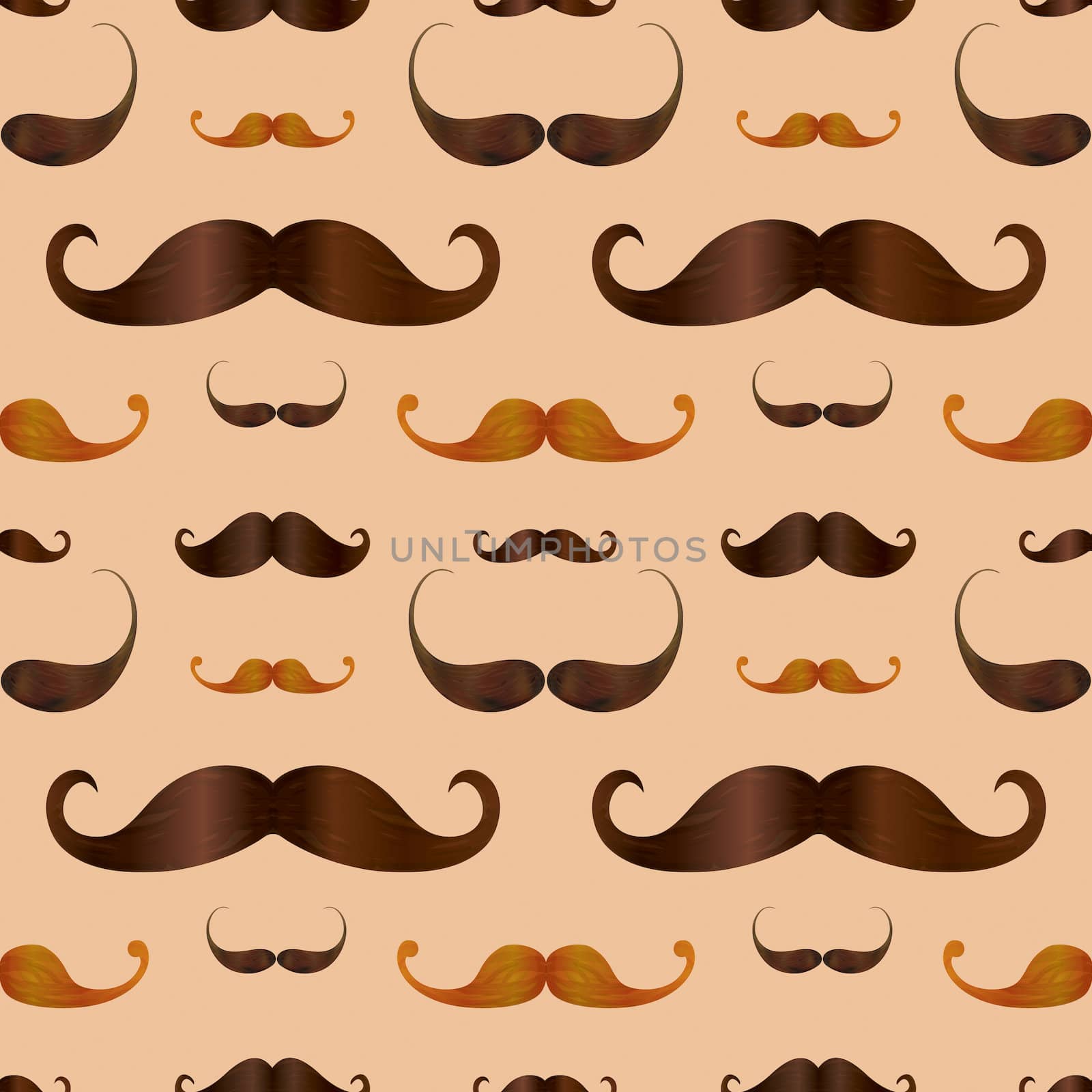 Vector Hipster Realistic  Mustache Seamless Pattern Background