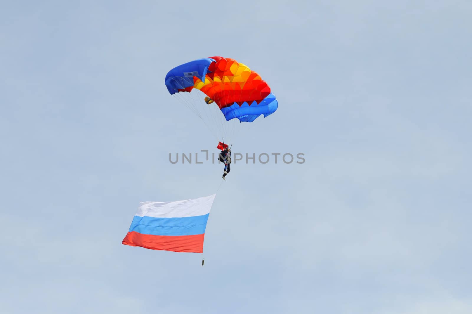 Air show "On a visit at Utair". Tyumen, Russia. 16.08.2014. The parachutist with a parachute