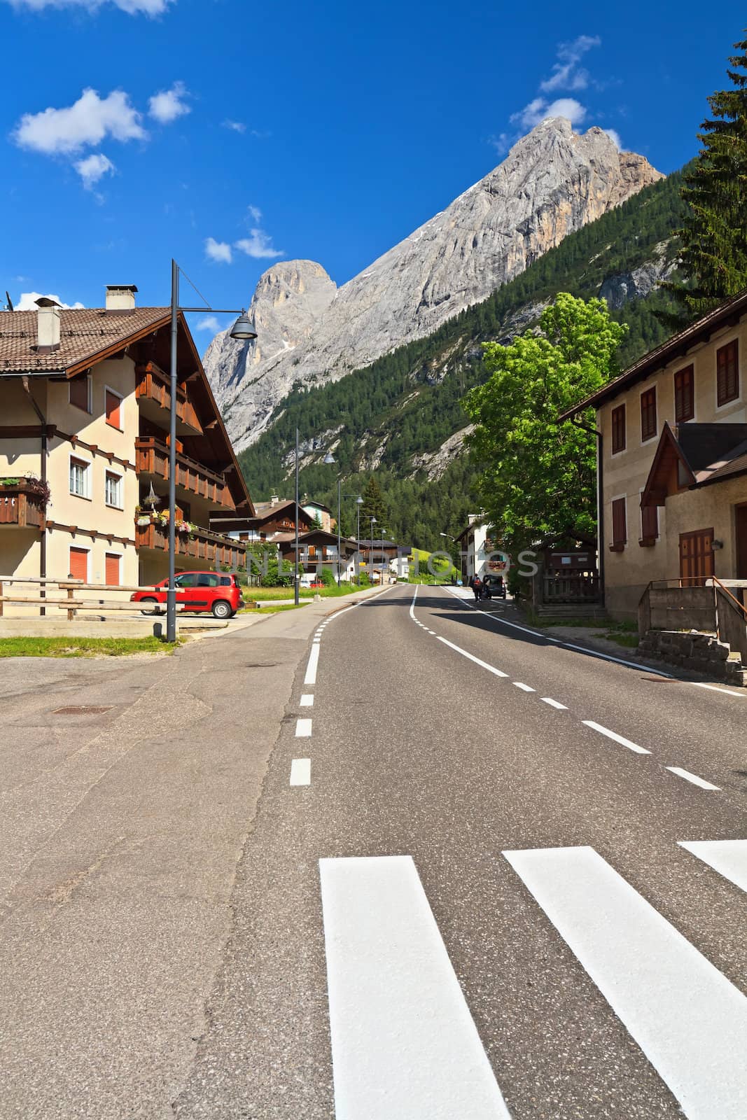 summer view in Penia, small village in Fassa Valley, Trentino, Italy