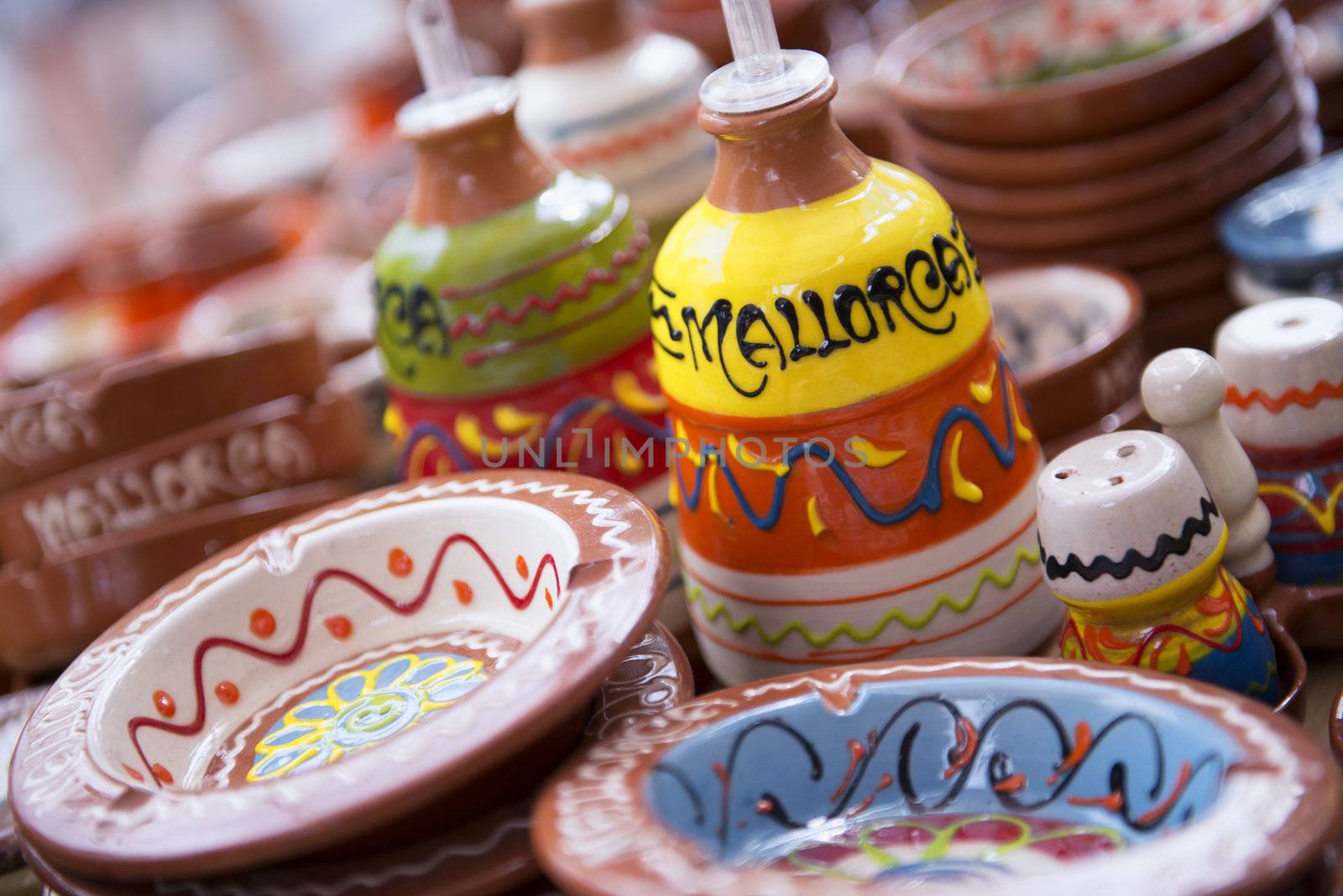 Colorful Ceramic Bowls at the market in Paguera, Mallorca