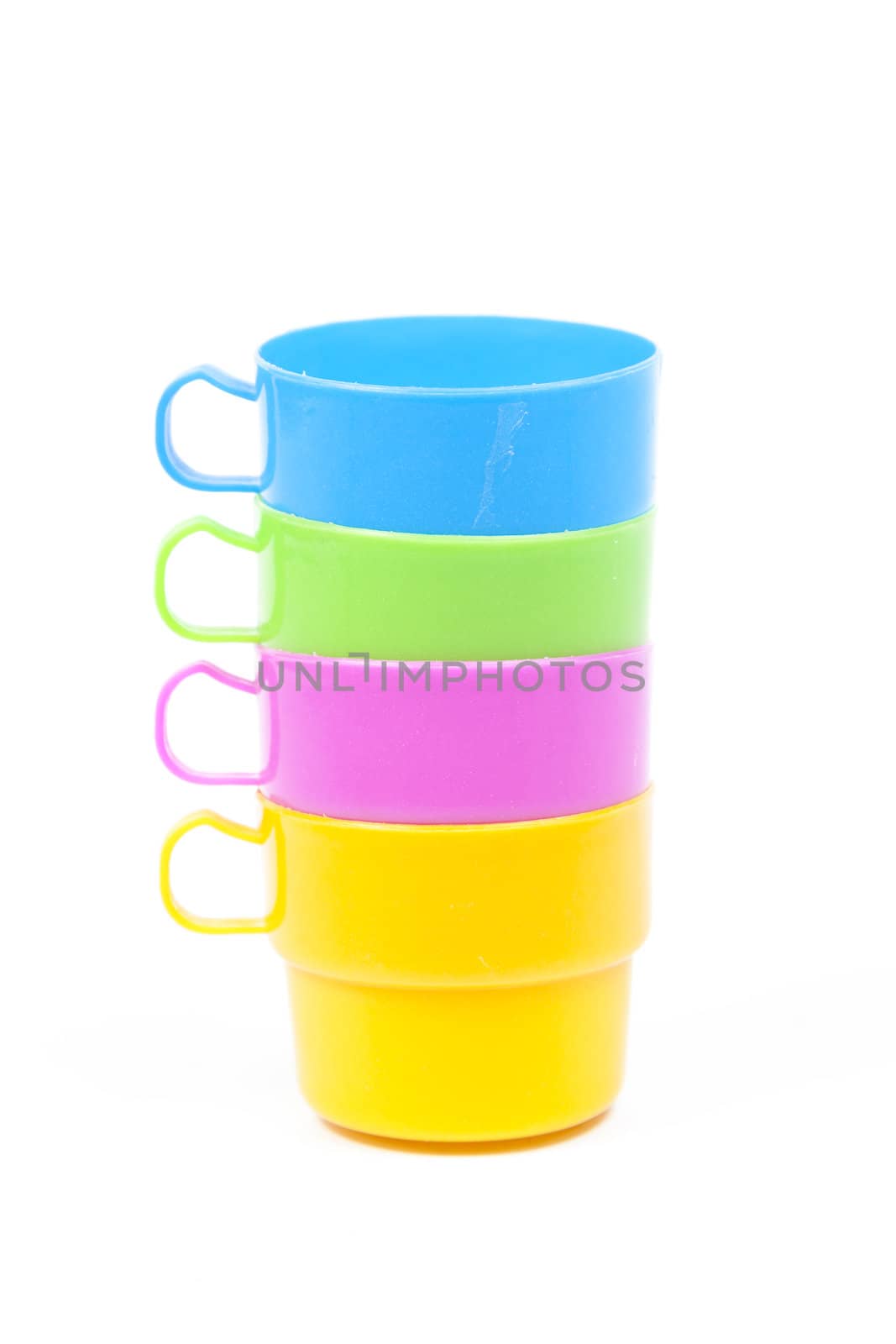 multi color plastic glass on white isolated background.object on white isolated backgruond packshot.