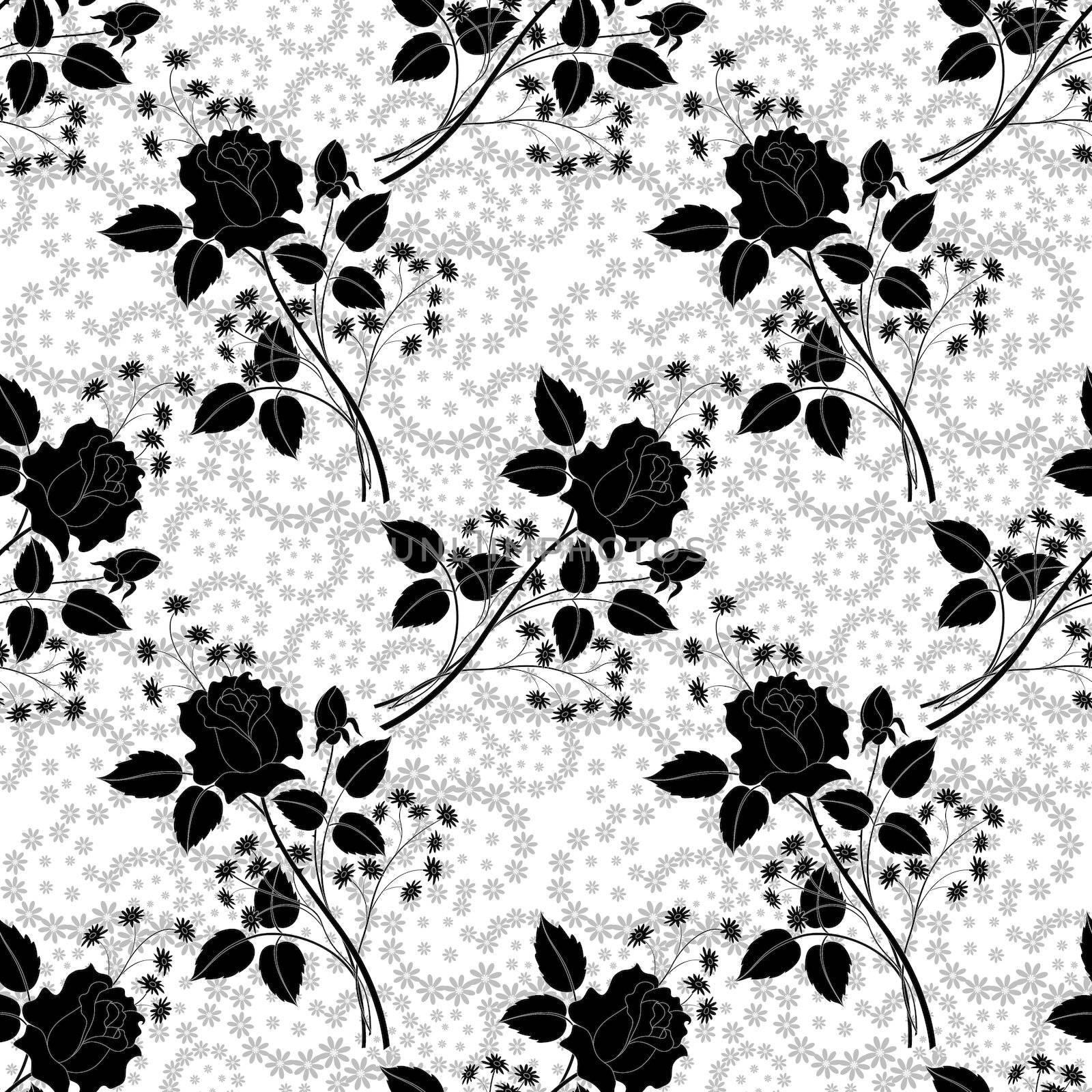 Seamless floral pattern, rose silhouettes by alexcoolok
