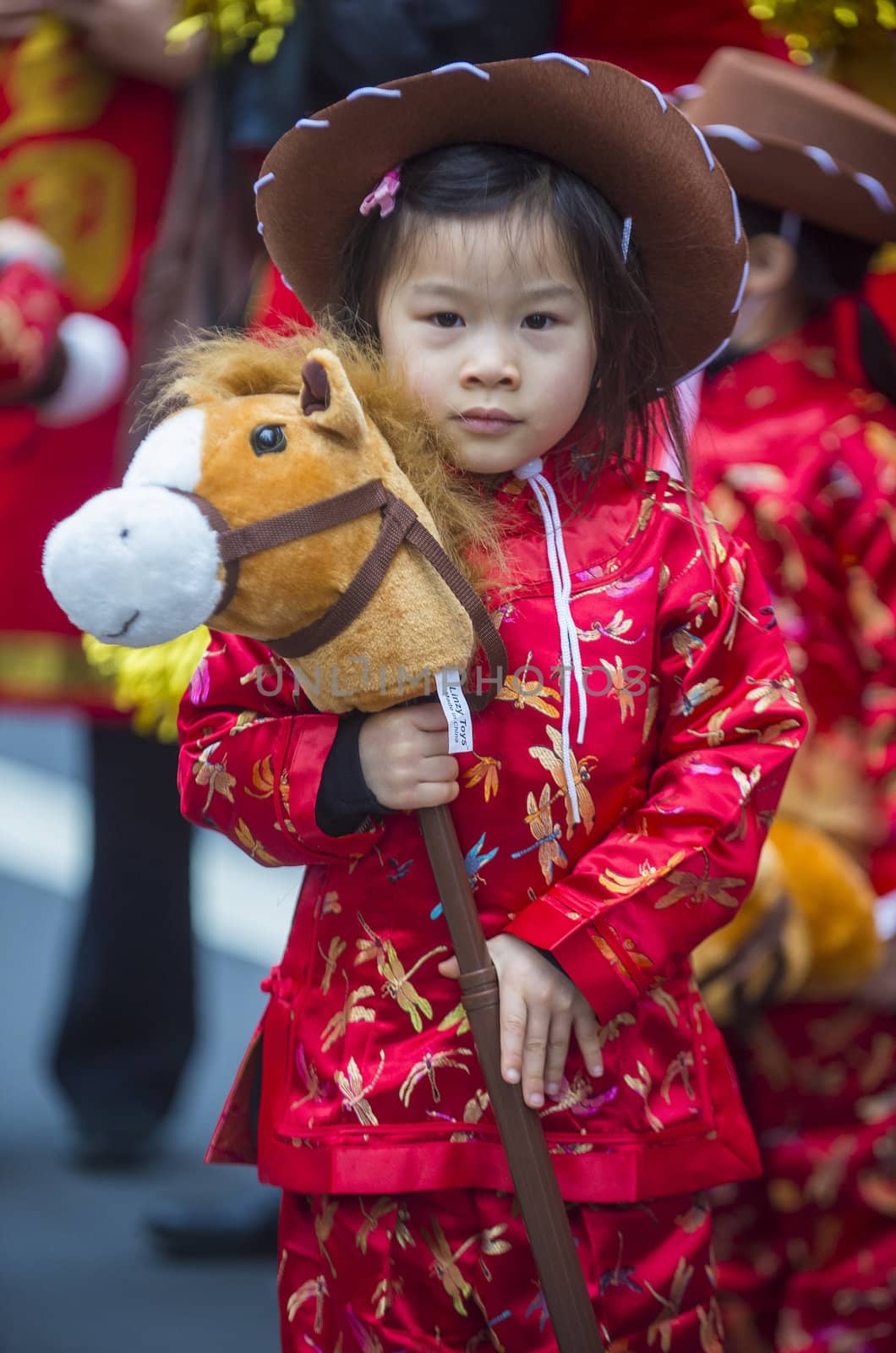 SAN FRANCISCO - FEB 15 : Unidentified dress up children performing during the Chinese New Year Parade in San Francisco , California on February 15 2014 , It is the largest Asian event in North America 