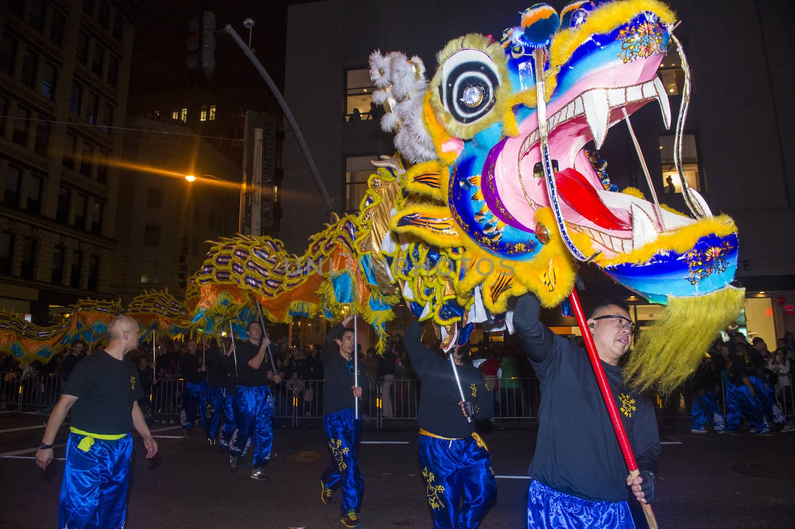 SAN FRANCISCO - FEB 15 : An unidentified participants in a Dragon dance at the Chinese New Year Parade in San Francisco , California on February 15 2014 , It is the largest Asian event in North America 