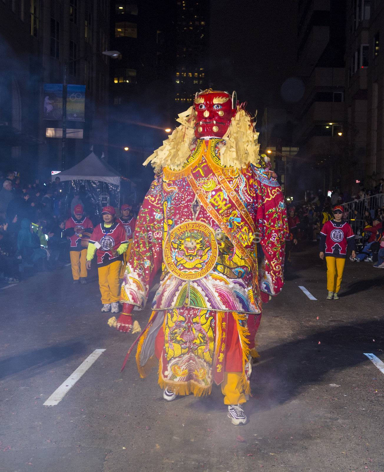 SAN FRANCISCO - FEB 15 : An unidentified participants with traditional man-size costumes at the annual Chinese new year parade on February 15 2014 on San Francisco , California