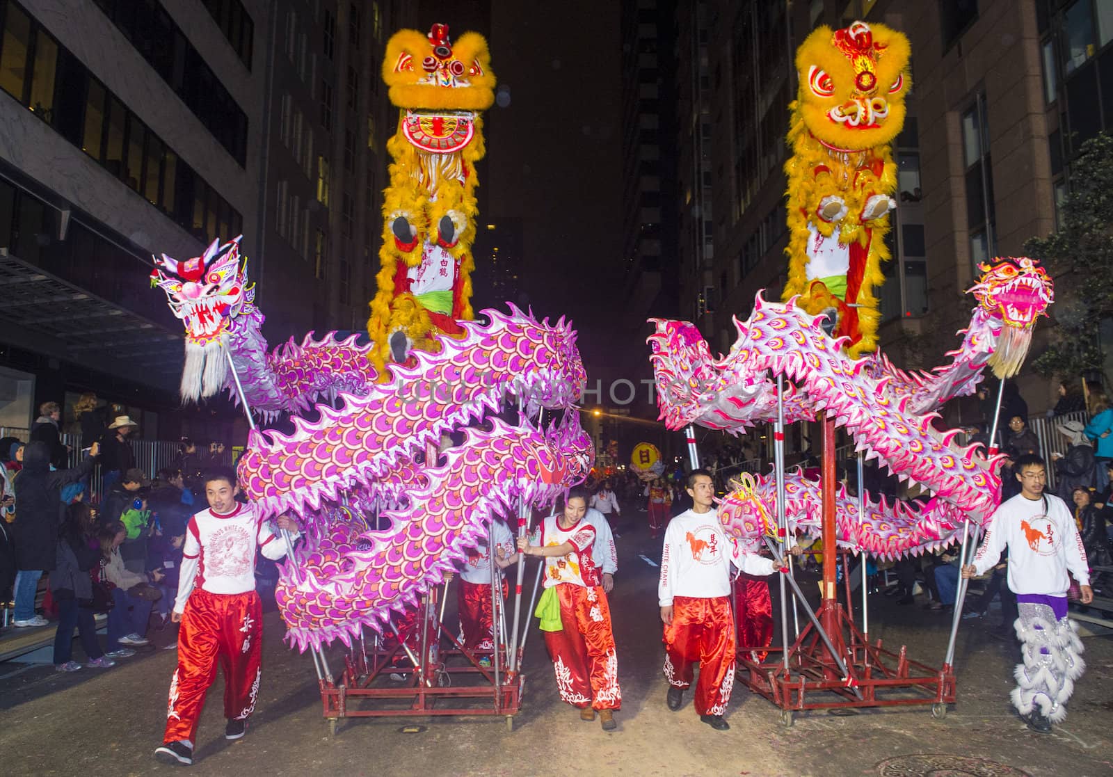 SAN FRANCISCO - FEB 15 : An unidentified participants in a Dragon dance at the Chinese New Year Parade in San Francisco , California on February 15 2014 , It is the largest Asian event in North America 