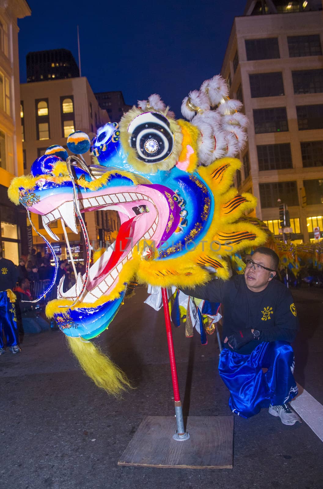 SAN FRANCISCO - FEB 15 : An unidentified participant in a Dragon dance at the Chinese New Year Parade in San Francisco , California on February 15 2014 , It is the largest Asian event in North America 