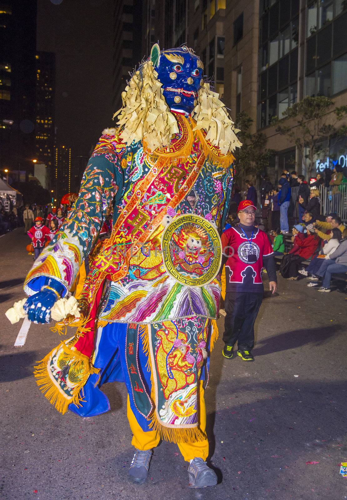 SAN FRANCISCO - FEB 15 : An unidentified participants with traditional man-size costumes at the annual Chinese new year parade on February 15 2014 on San Francisco , California