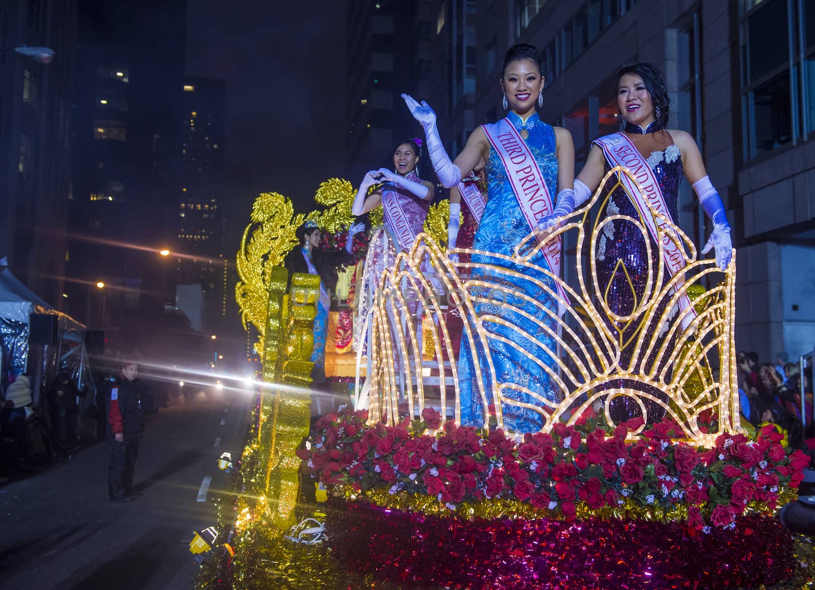 SAN FRANCISCO - FEB 15 : A parade float at the Chinese New Year Parade in San Francisco , California on February 15 2014 , It is the largest Asian event in North America 