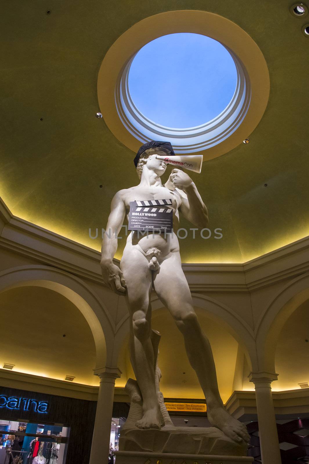 LAS VEGAS - MARCH 25: A dressed-up statue of David at the CinemaCon, the official convention of the National Association of Theatre Owners, at Caesars Palace on March 25, 2014 in Las Vegas , Nevada