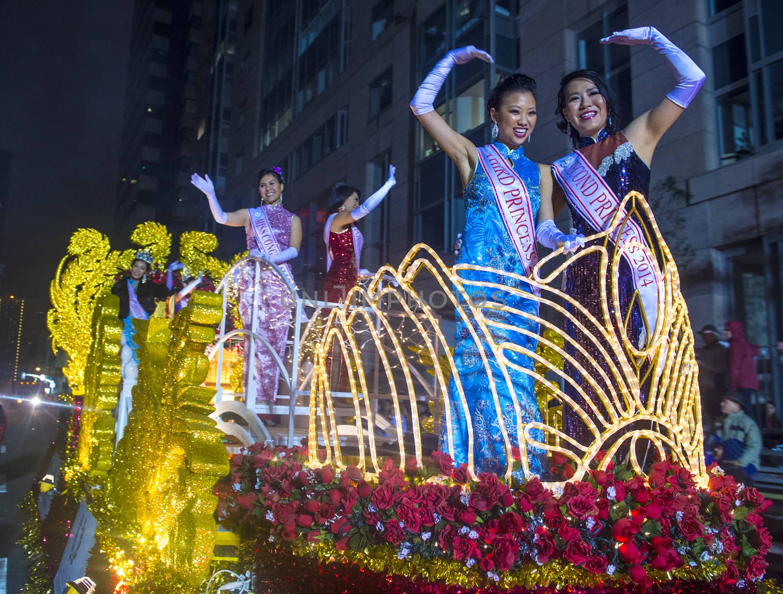 SAN FRANCISCO - FEB 15 : A parade float at the Chinese New Year Parade in San Francisco , California on February 15 2014 , It is the largest Asian event in North America 