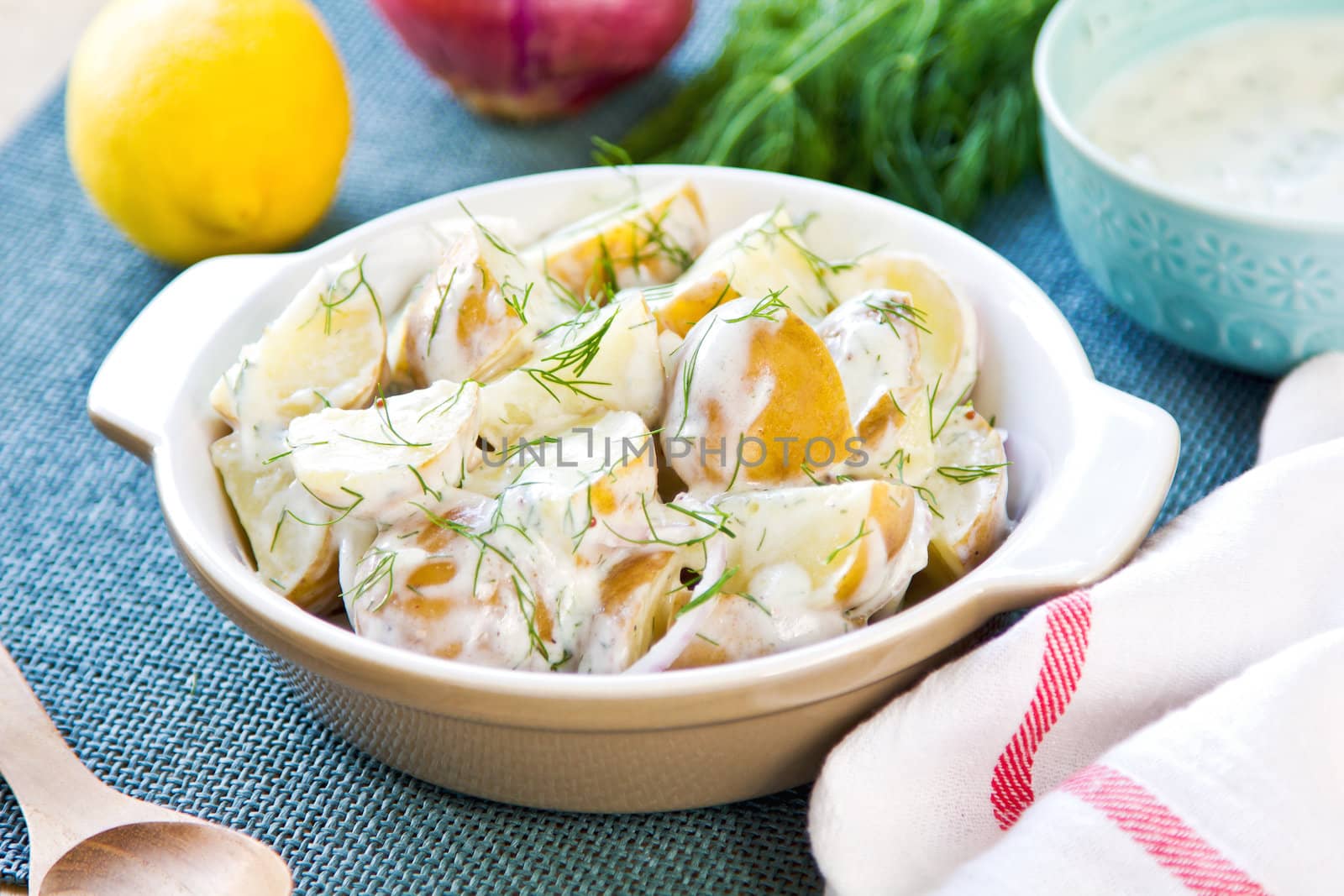 Potato with dill in sour cream dressing salad