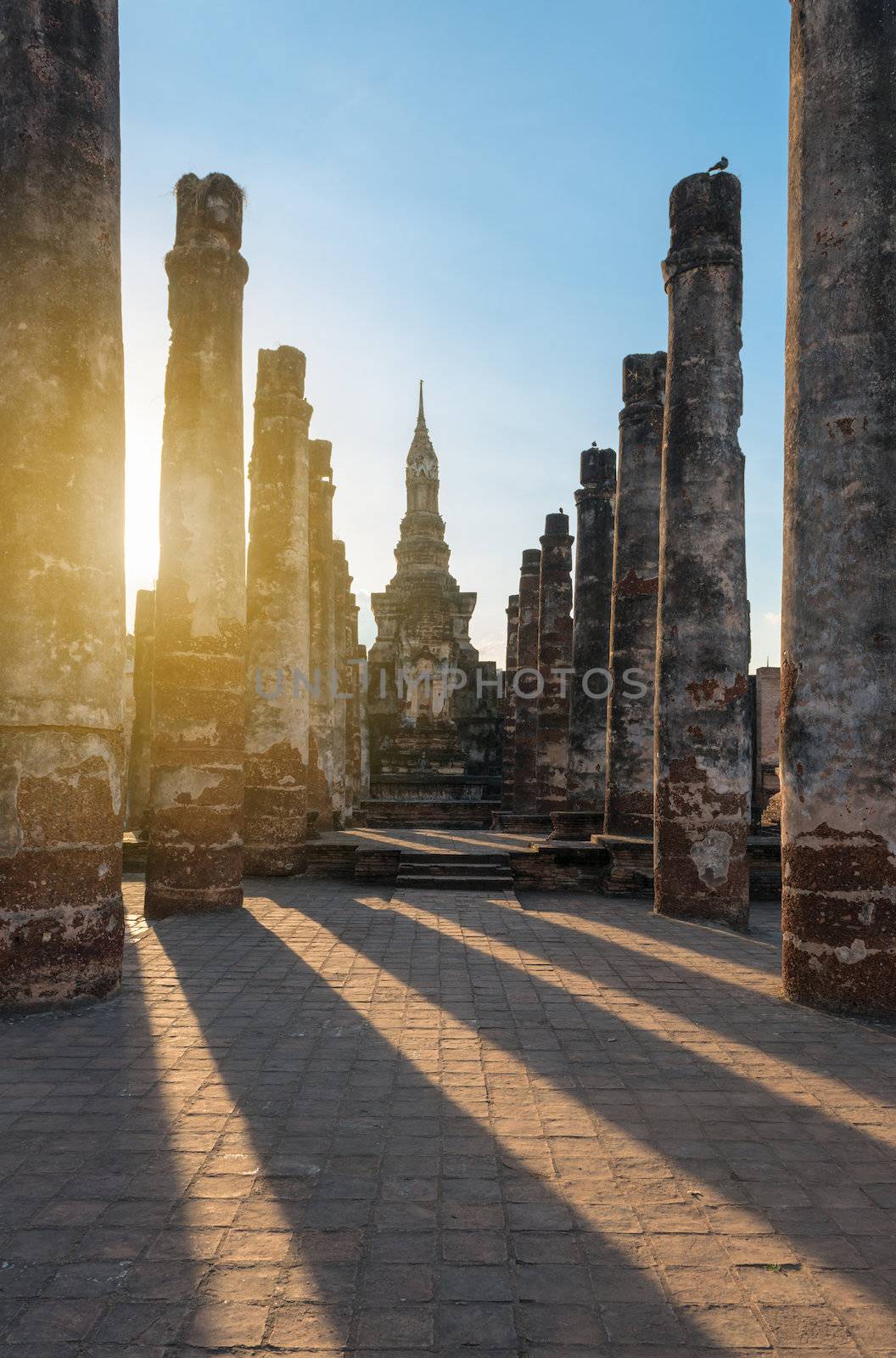 Buddha statue in old Buddhist temple ruins by iryna_rasko