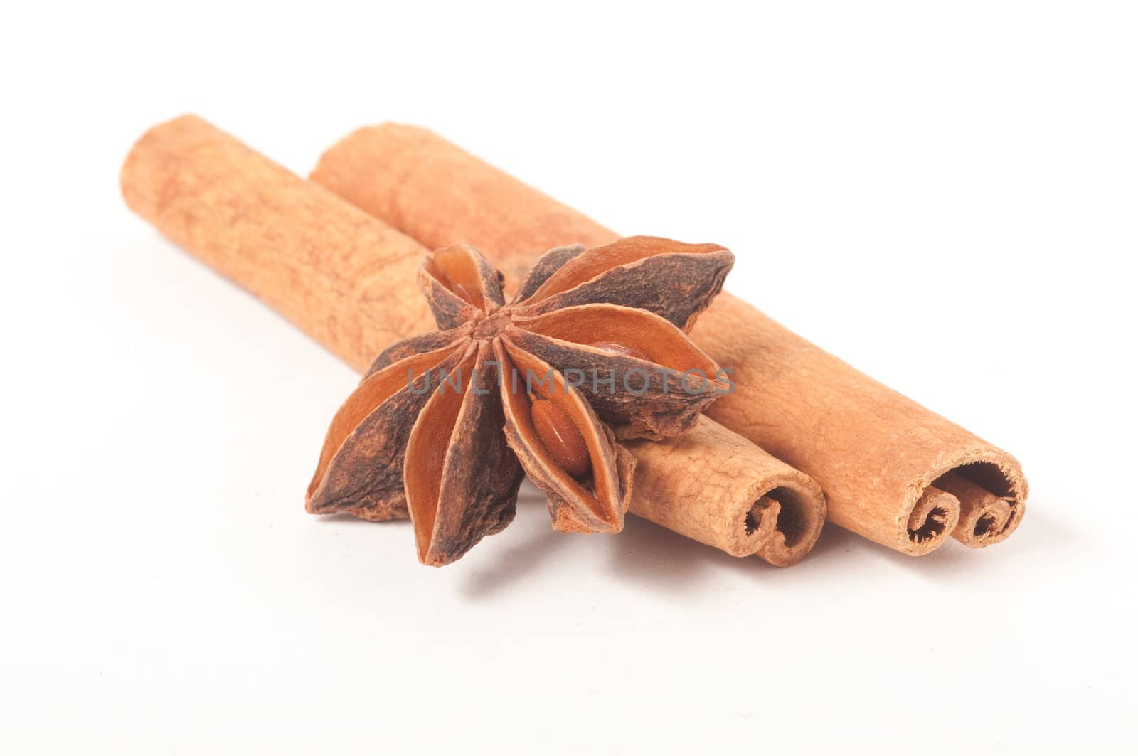 Cinnamon sticks and anise isolated on white