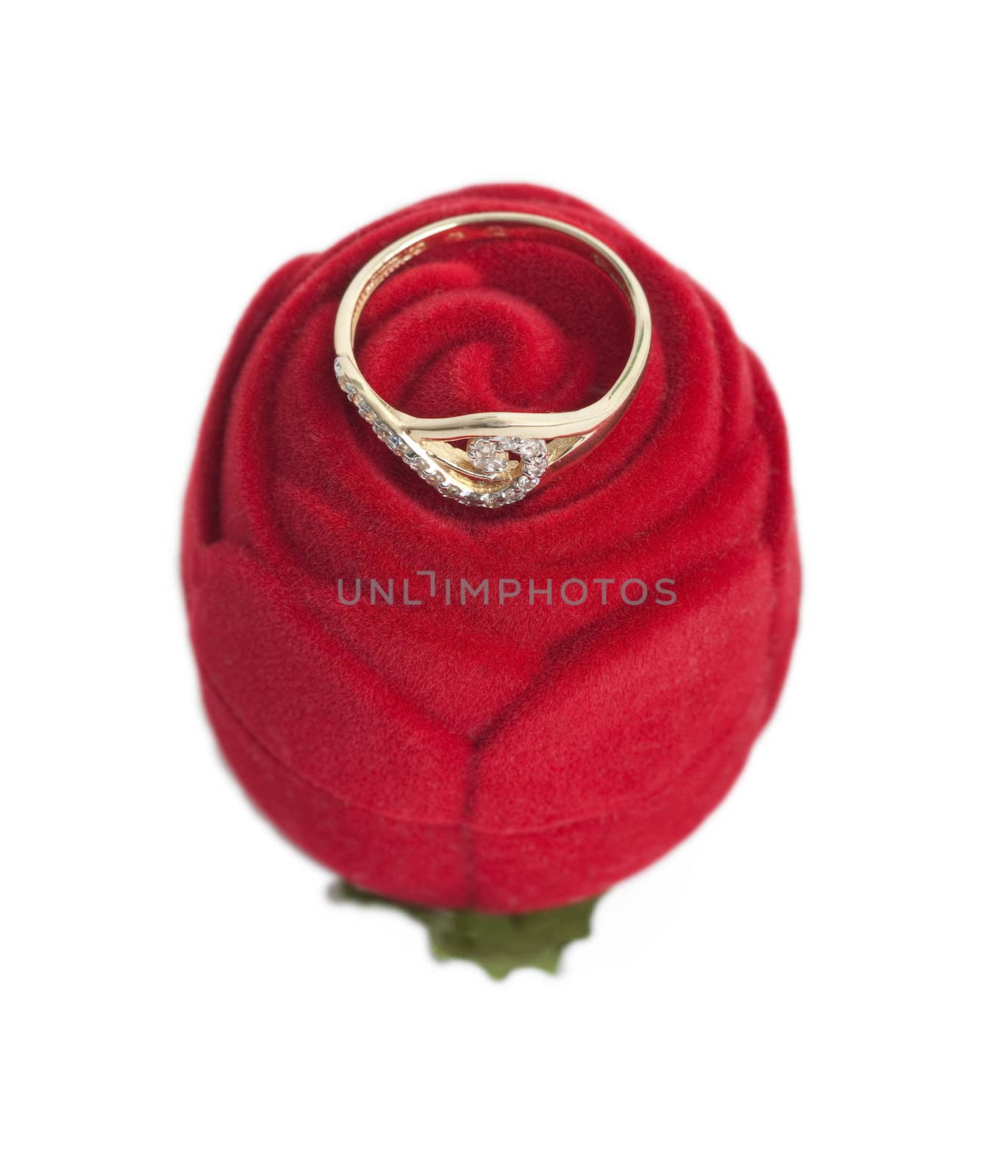Wedding Ring In A Rose Ring Box Isolated On White