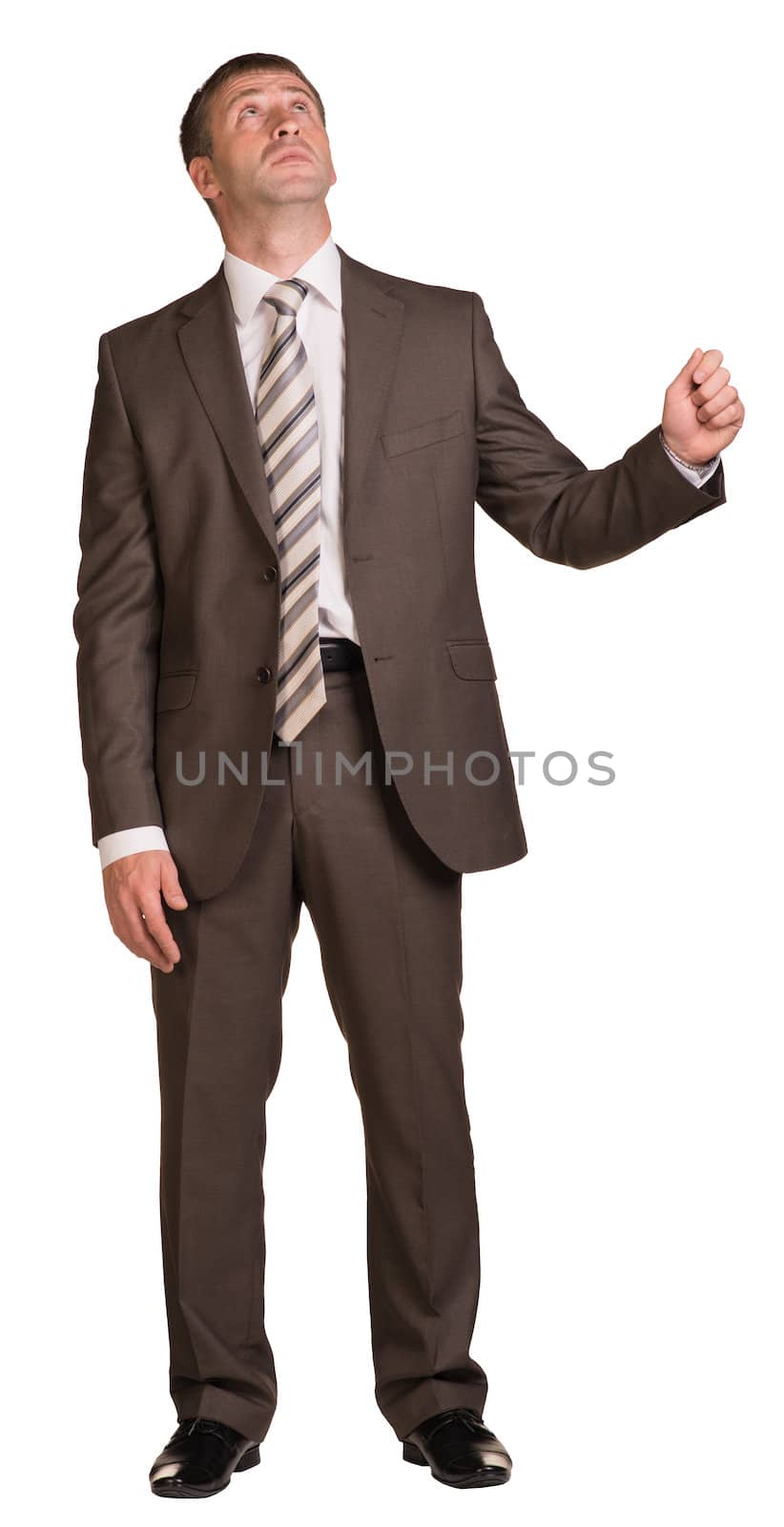 Businessman holding a rope. Isolated on white background.