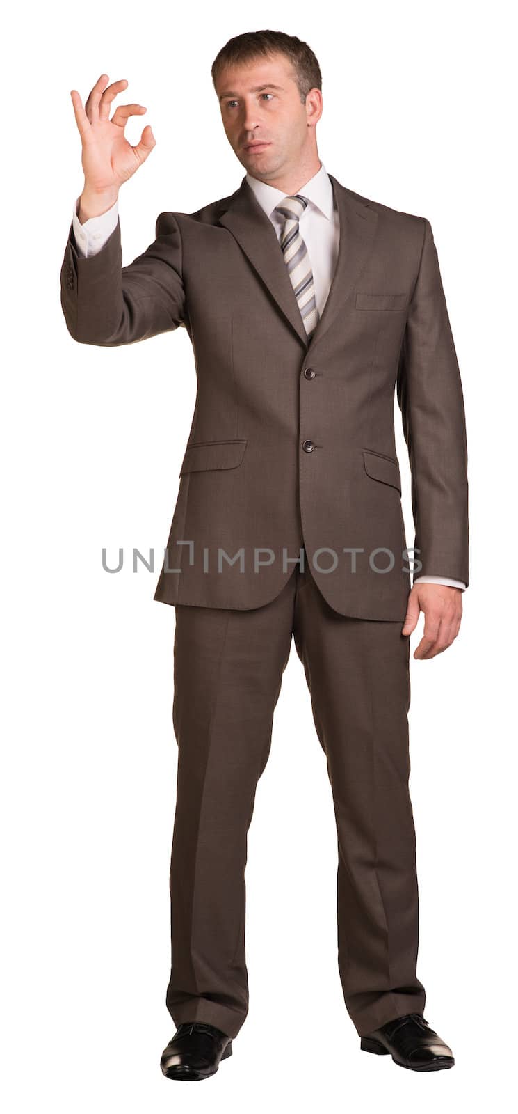 Businessman hand to hold palm gadget by cherezoff