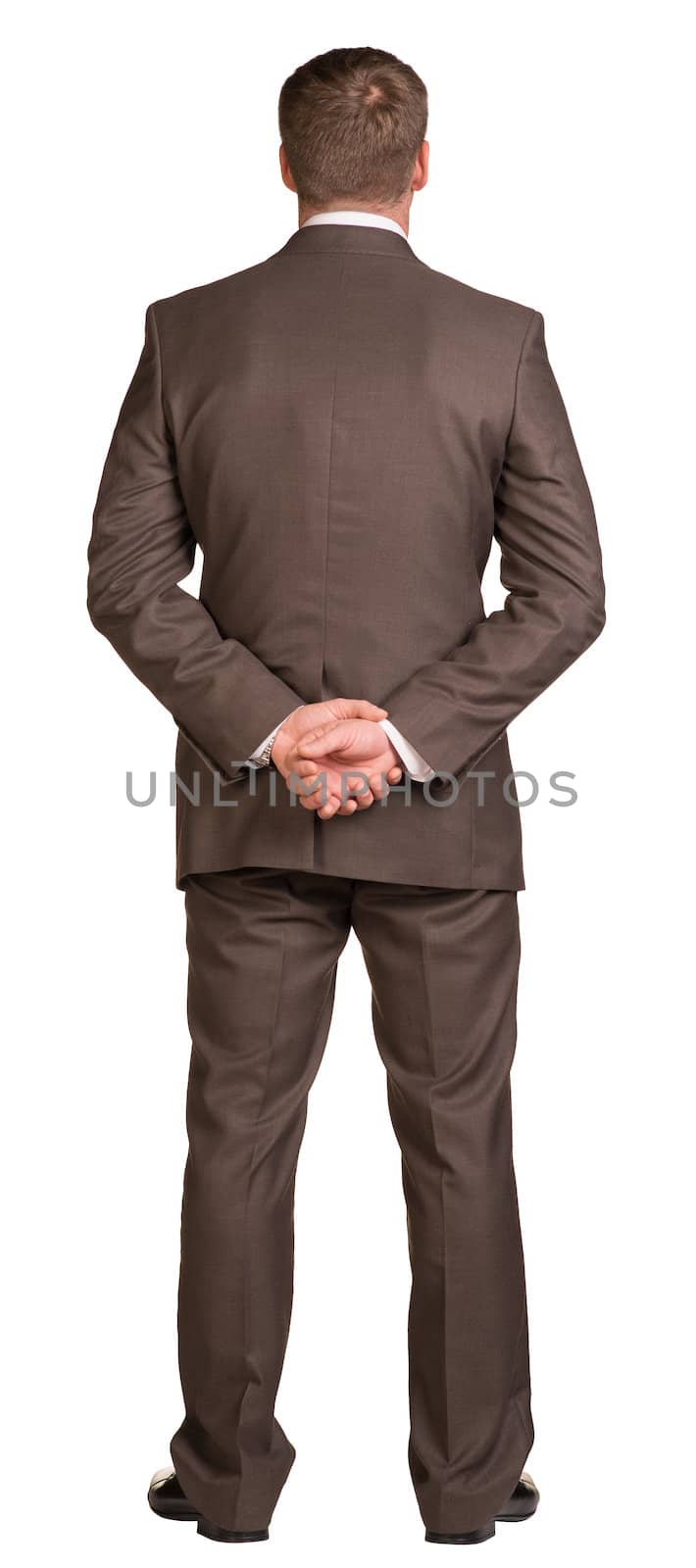 Standing businessman. Rear view. Isolated on the white background.