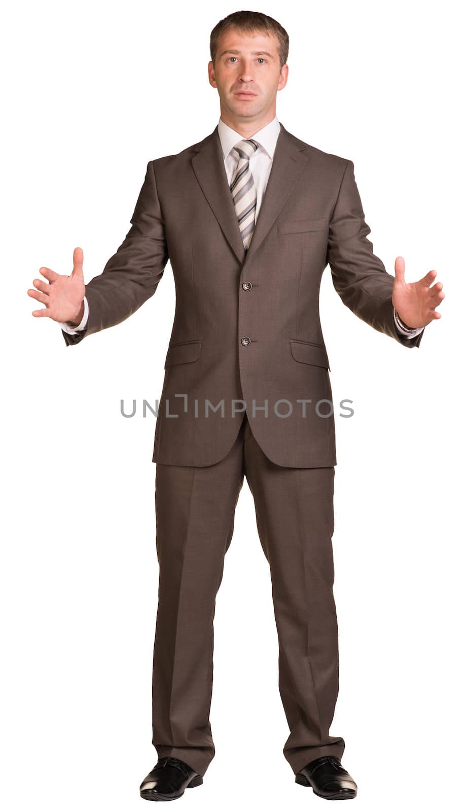 Businessman holding hands up to sides by cherezoff