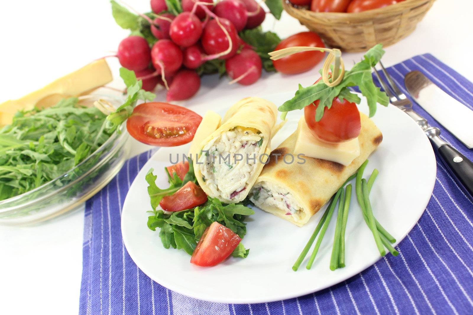 Cheese crepe rolls by silencefoto