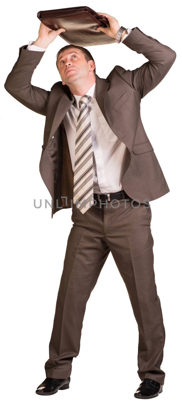 Scared businessman with briefcase by cherezoff
