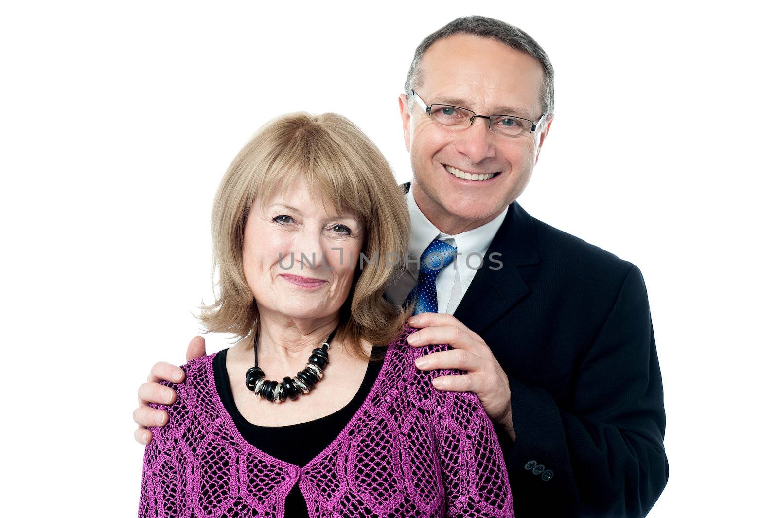 Wonderful business man posing behind a woman