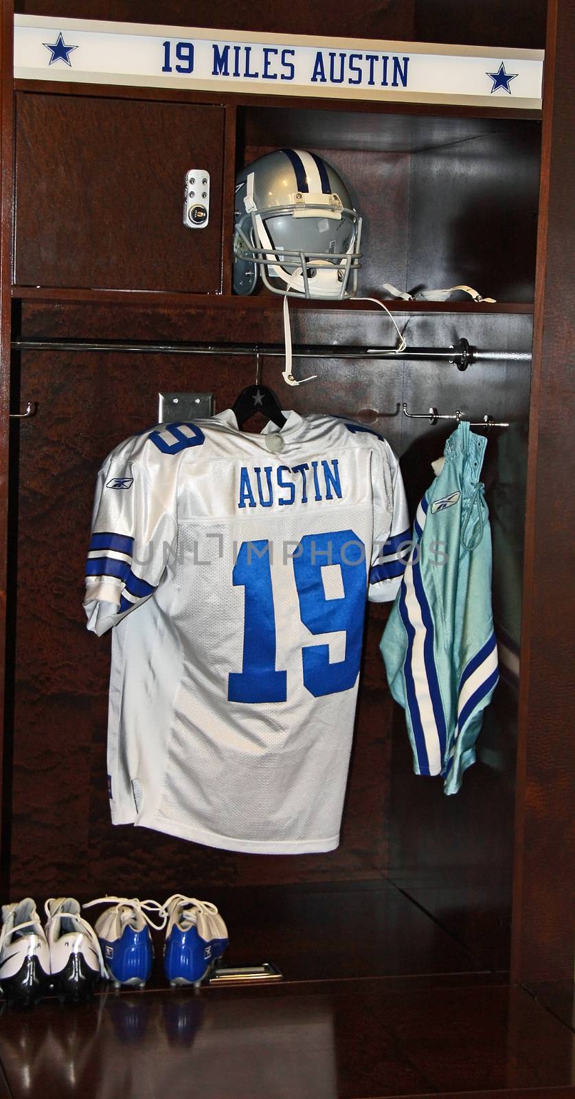 ARLINGTON - JUNE 16: Miles Austin's locker in the Dallas Cowboys locker room in Cowboys Stadium  Arlington, Texas. Taken June 16, 2010 in Arlington, TX.