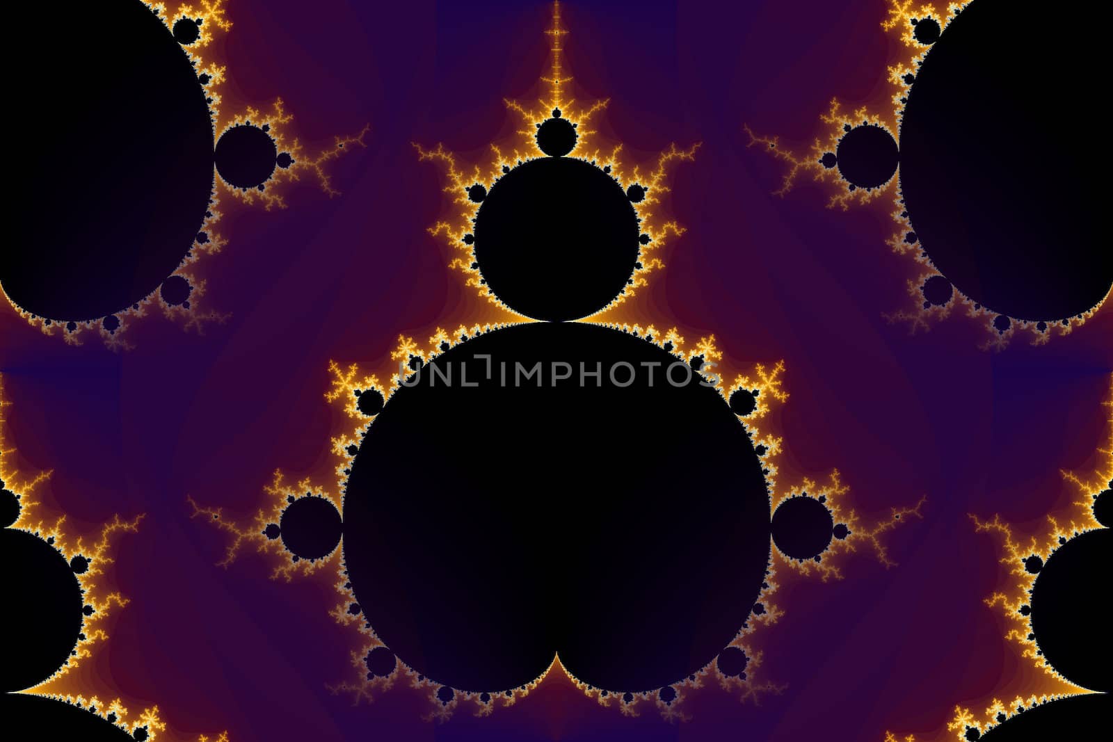 Mandelbrot fractal in the colors of purple golden yellow blue.