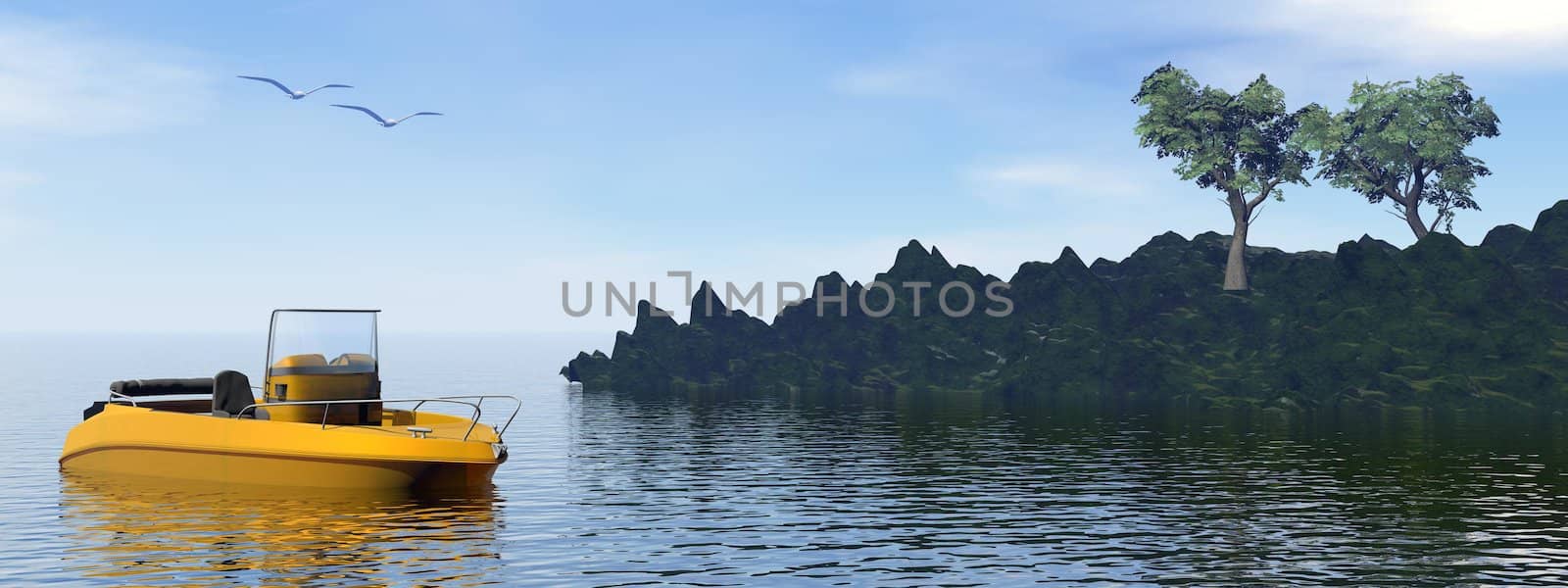 Leisure boat on the sea - 3D render