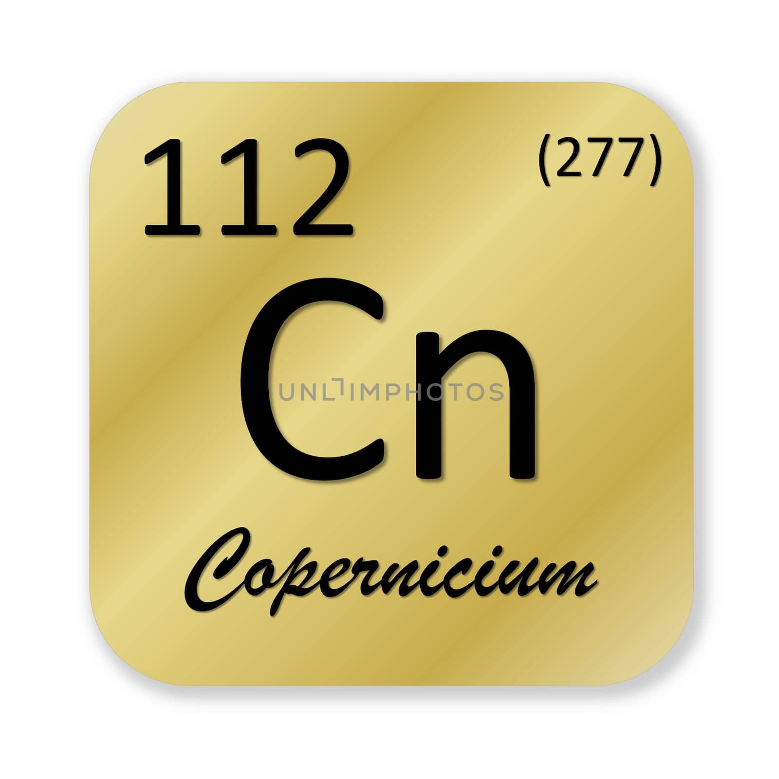 Black copernicium element into golden square shape isolated in white background