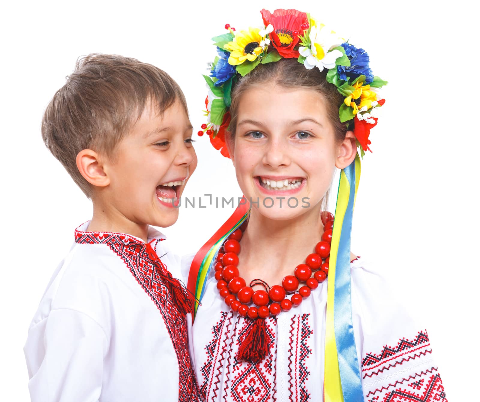 Girl in the national Ukrainian costume isolated white backgraund