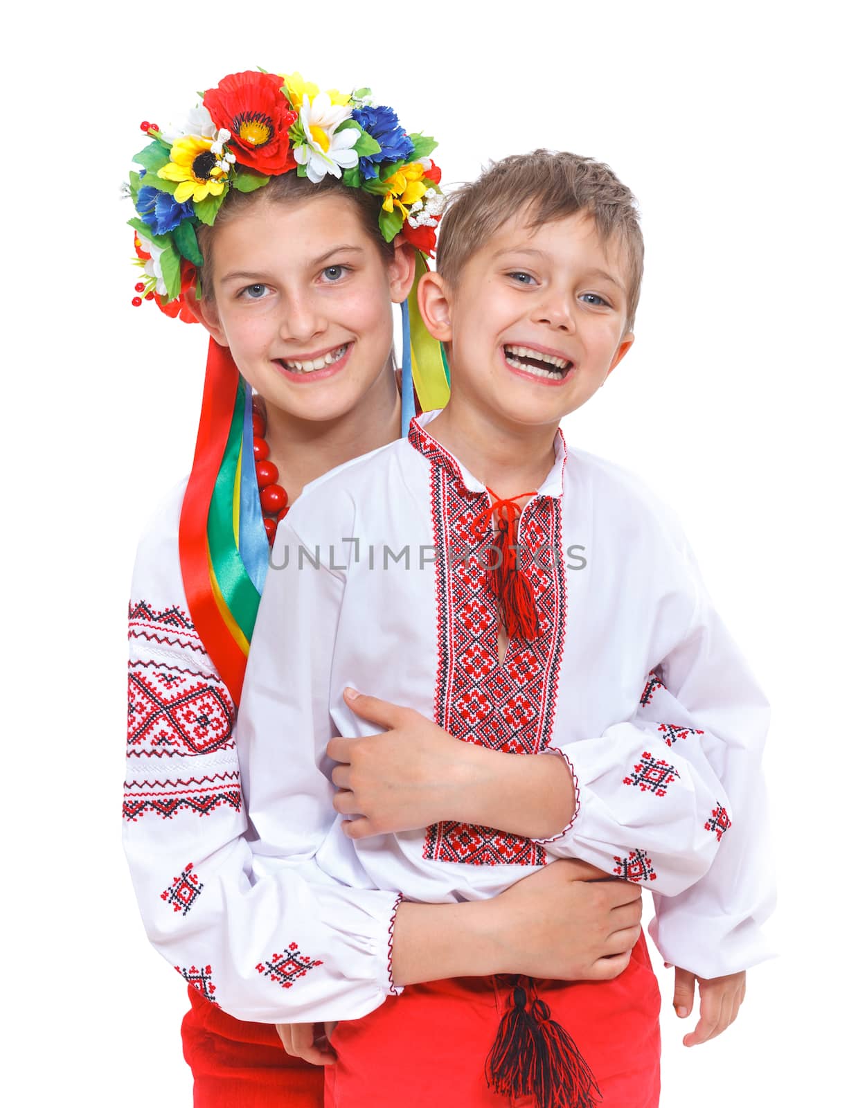 Girl in the national Ukrainian costume isolated white backgraund